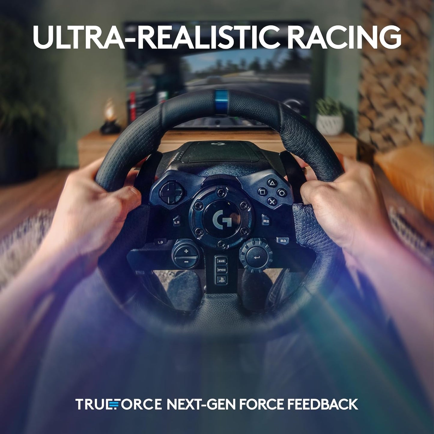 Logitech G923 Racing Wheel and Pedals, TRUEFORCE Feedback, Responsive Driving Design, Dual Clutch Launch Control, Genuine Leather Steering Wheel Cover, for PS5, PS4, PC, Mac - Black