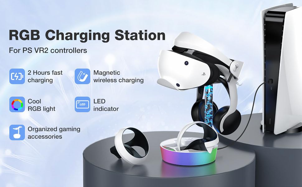 DKD Controller Charging Dock For Ps5 Vr2, Psvr 2 Charging Station With Vr Headset Holder Display Stand