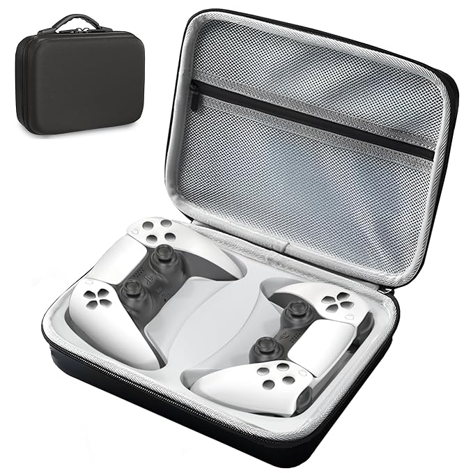 Sounce Premium Polyester Dual Controller Hard Carry Case for PS5, PS4, Xbox, and iPega Controllers – Shockproof Travel Storage Bag with 3-Layer Protection, Accessory Pocket & Handle
