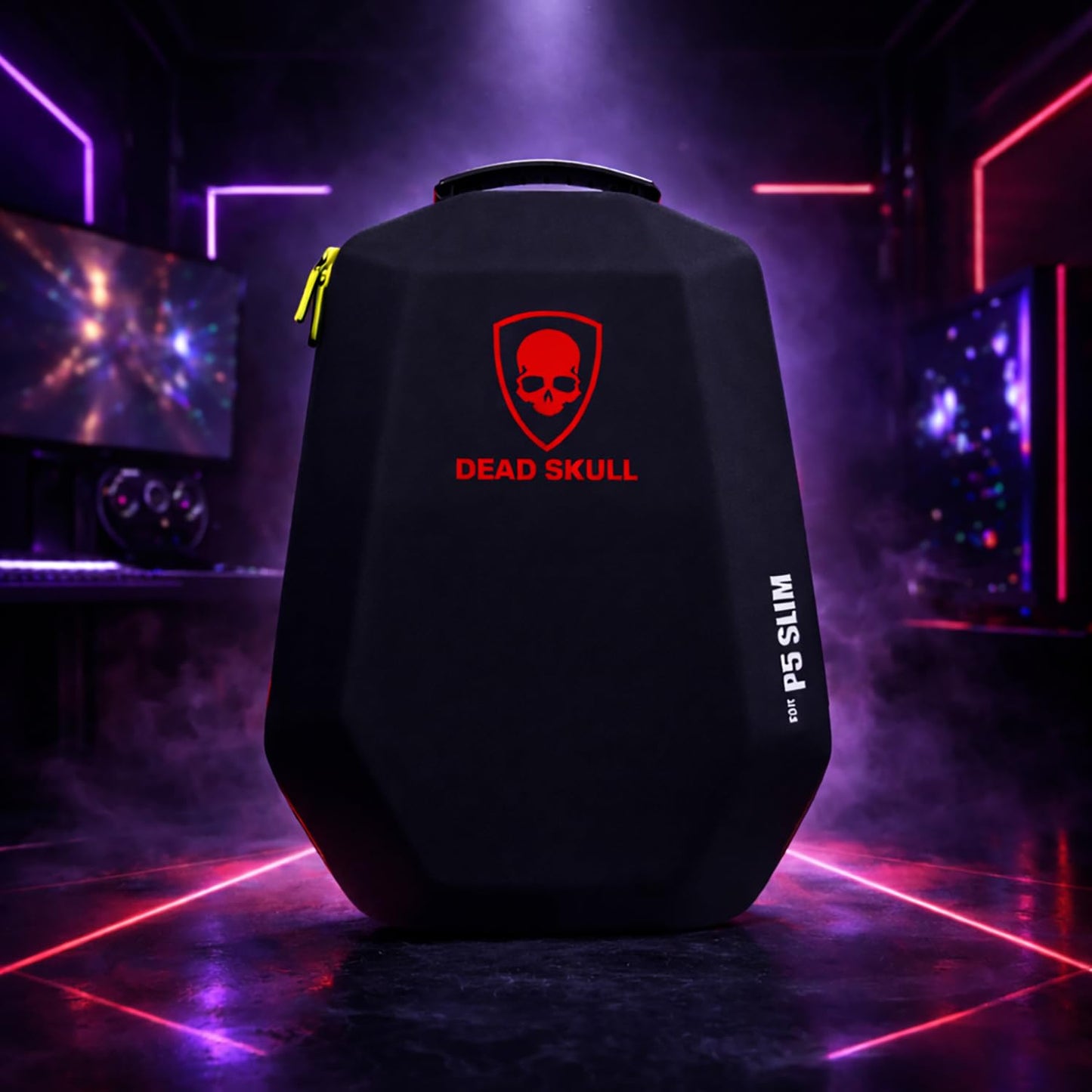 DEADSKULL Black Hard Shell Water-Resistant Backpack Carrying Case Compatible with PS5 Slim Disc & Digital Console, Travel Storage Gaming Bag for...