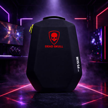 DEADSKULL Black Hard Shell Water-Resistant Backpack Carrying Case Compatible with PS5 Slim Disc & Digital Console, Travel Storage Gaming Bag for...