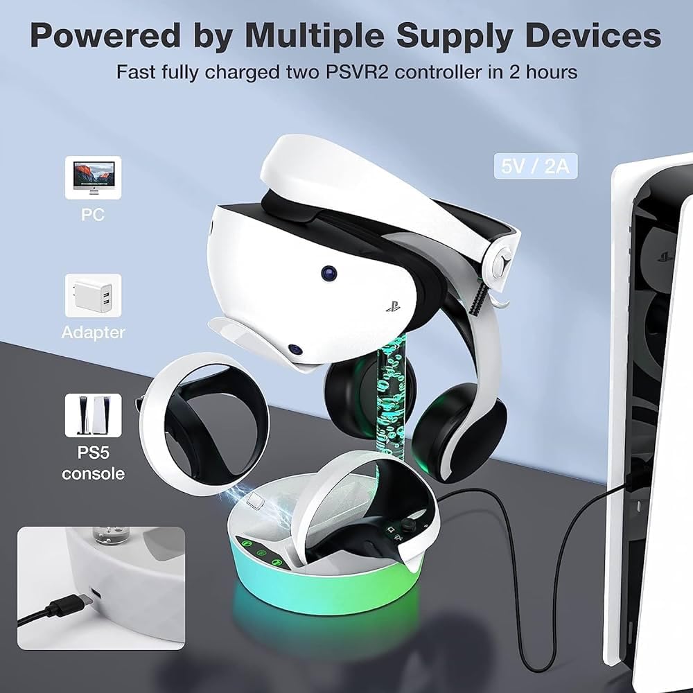 DKD Controller Charging Dock For Ps5 Vr2, Psvr 2 Charging Station With Vr Headset Holder Display Stand