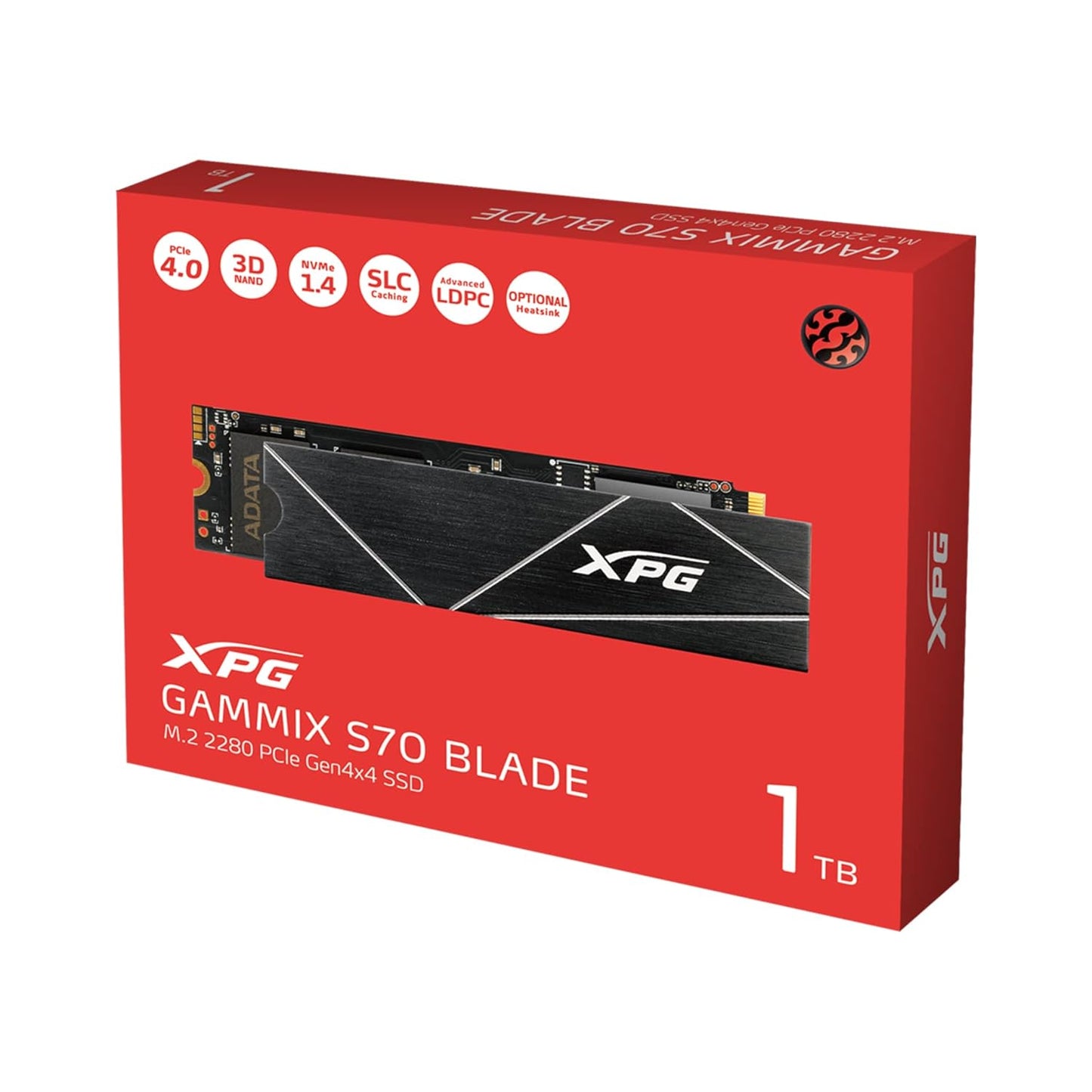 XPG ADATA GAMMIX S70 Blade M.2 NVME 1TB PCIe Gen4x4 2280 Internal Solid State Drive/SSD, Read/Write Speed Up to 7,400/6800 MB/s - (AGAMMIXS70B-1T-CS) Compatible with PC, Laptop and Play Station 5