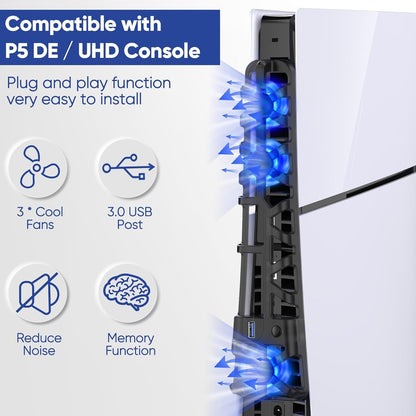 OIVO INDIA PS5 Slim Silent Cooling Fan USB 3.0 Port, 3 Levels Cooler With LED Efficient System for Both PS5 Slim Disc and Digital Editions (PS5 Slim...