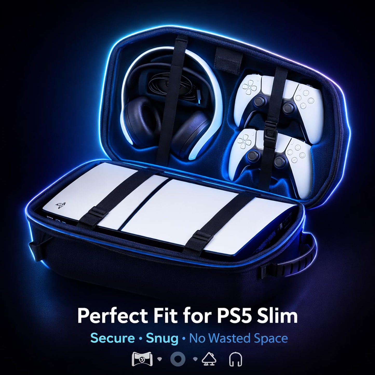 DEADSKULL Black Hard Shell Water-Resistant Backpack Carrying Case Compatible with PS5 Slim Disc & Digital Console, Travel Storage Gaming Bag for...