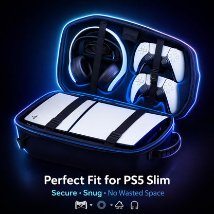 DEADSKULL Black Hard Shell Water-Resistant Backpack Carrying Case Compatible with PS5 Slim Disc & Digital Console, Travel Storage Gaming Bag for...