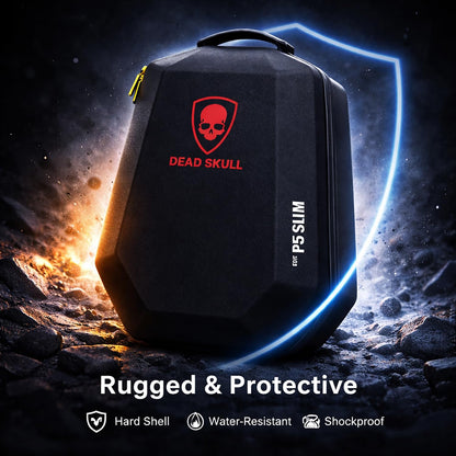 DEADSKULL Black Hard Shell Water-Resistant Backpack Carrying Case Compatible with PS5 Slim Disc & Digital Console, Travel Storage Gaming Bag for...