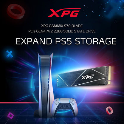 XPG ADATA GAMMIX S70 Blade M.2 NVME 1TB PCIe Gen4x4 2280 Internal Solid State Drive/SSD, Read/Write Speed Up to 7,400/6800 MB/s - (AGAMMIXS70B-1T-CS) Compatible with PC, Laptop and Play Station 5