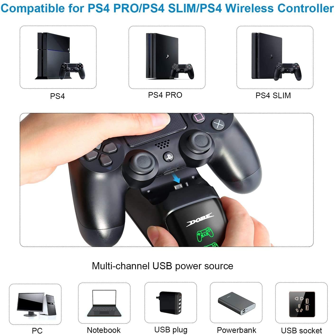 Ps4 Controller Charging Dock With Cable (Black), USB