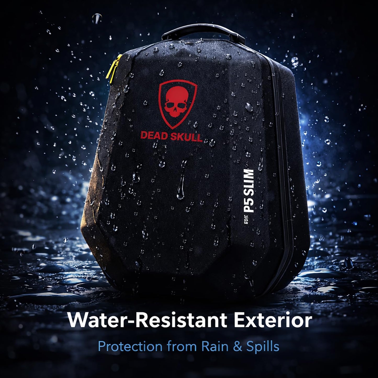 DEADSKULL Black Hard Shell Water-Resistant Backpack Carrying Case Compatible with PS5 Slim Disc & Digital Console, Travel Storage Gaming Bag for...