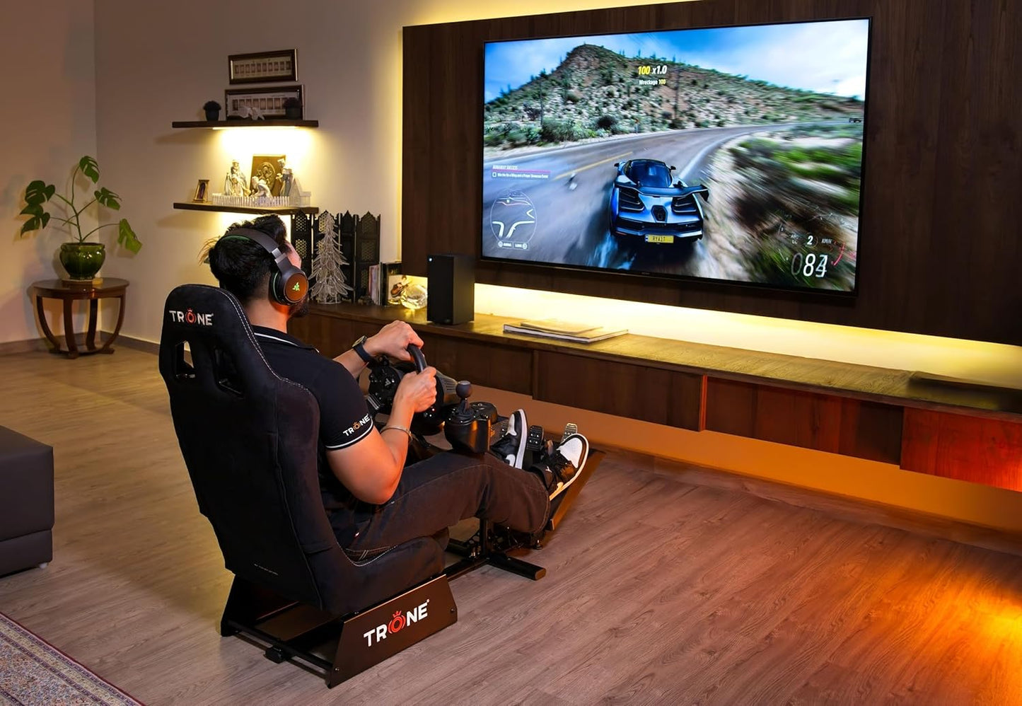 TRONE RS1 Aero Black Racing Simulator Gaming Chair with Seat & Cockpit | Compatible with Logitech PXN V10, V99, G923, G29, G920 | Xbox One, PS4, PS5, PC | Foldable & Adjustable Frame (RS1-Aero-Black)
