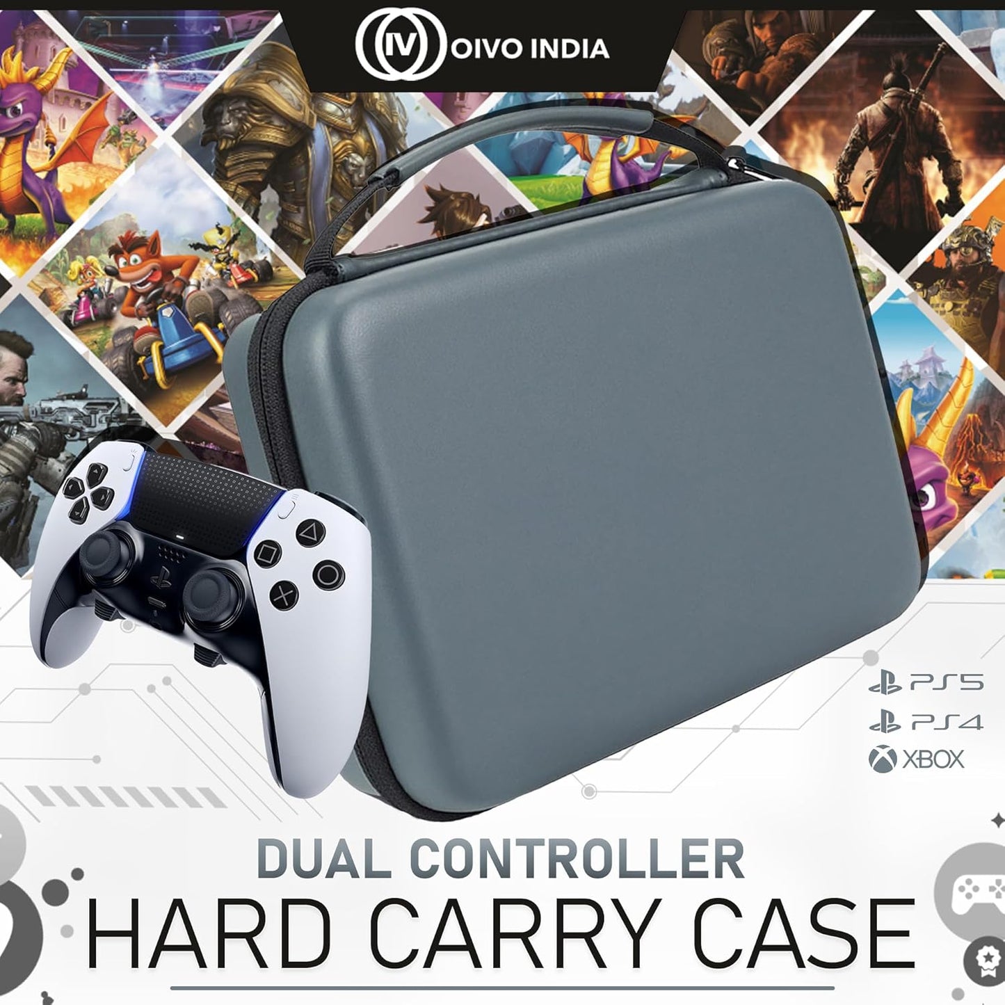 OIVO INDIA Dual Controller Remote Hard Carry Cover Compatible for PS5/PS4/XBOX Water-Resistant Travel Carry Case