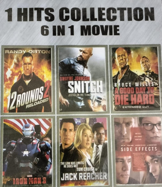 6 in 1 English Movie Collection (12 Rounds 2, Snitch, a Good Day to die Hard, Iron Man 3, Jack Reacher, Side Effects) DVD