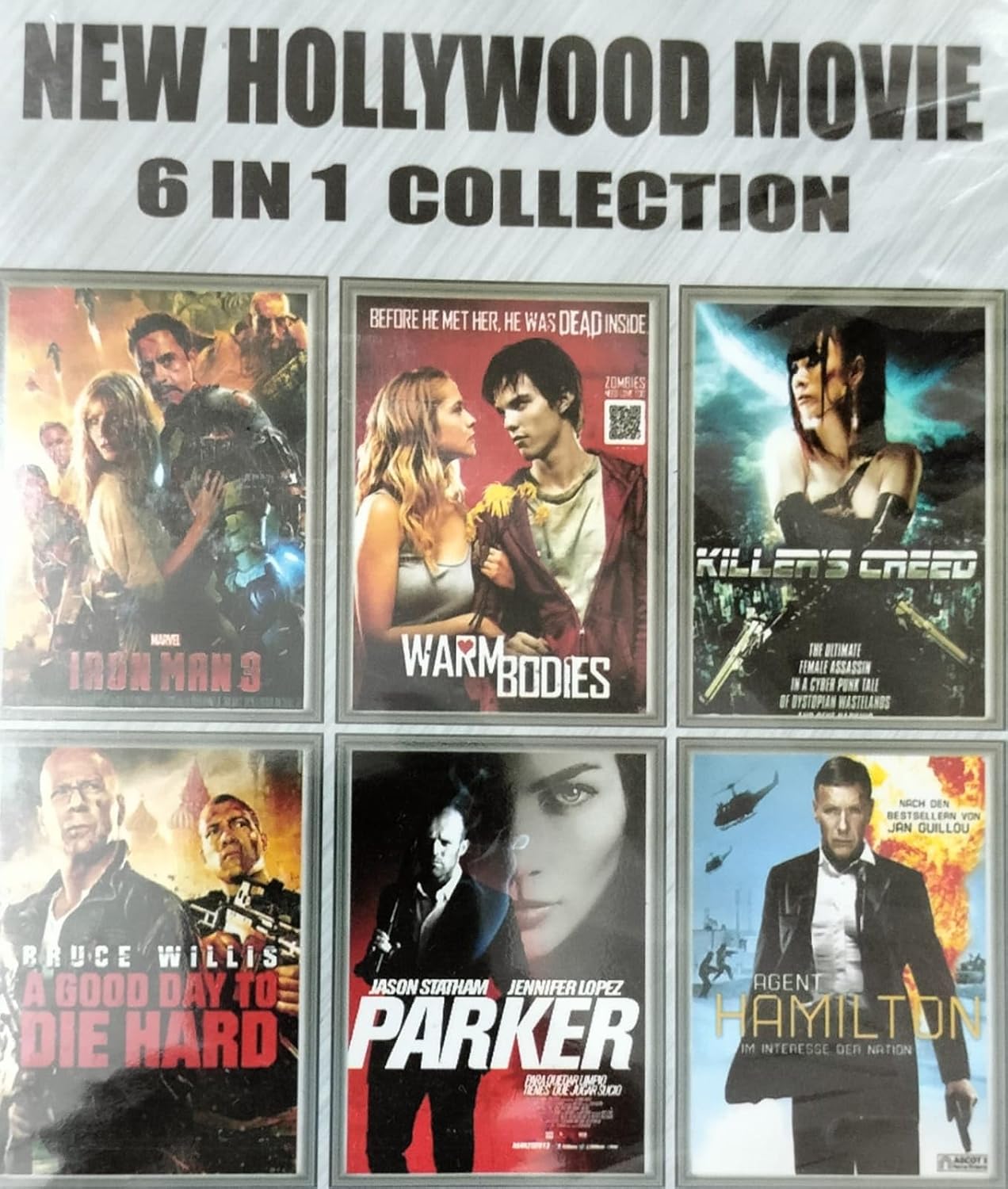 6 in 1 English Movie Collection (Iron Man 3, Warm Bodies,. Killers Creed, a Good Day to die Hard, Parker, Hamilton) DVD