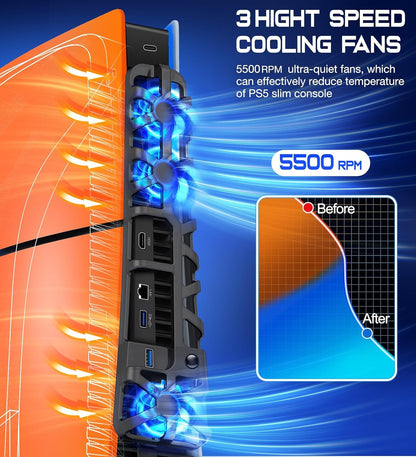 OIVO INDIA PS5 Slim Silent Cooling Fan USB 3.0 Port, 3 Levels Cooler With LED Efficient System for Both PS5 Slim Disc and Digital Editions (PS5 Slim...